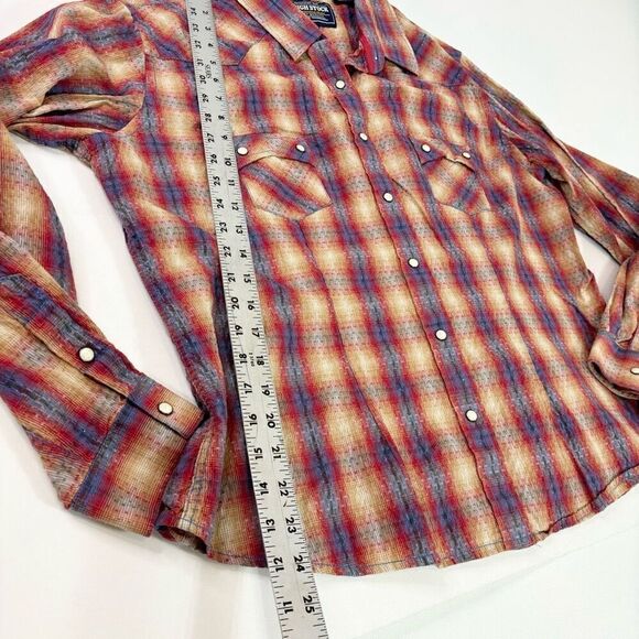 Rough Stock Shirt Mens XL Red Blue Plaid Panhandle ong-Sleeve Button-Down Casual - Picture 3 of 9